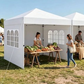 Tenda de Jardim Dobrável feiras, eventos, festas, 300 x 300 x 284 cm, 4 Paredes Removíveis, Branco