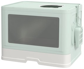 PawHut Caixa de Areia para Gatos Amovível com Pá Escova 2 Portas Entrada Principal e Saída Superior 48,5x38x36,5 cm Verde Claro