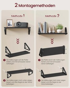 Conjunto de 3 prateleiras de parede com 2 opções de montagem Preto-Preto mate