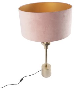 Abajur Art Déco ouro veludo tom rosa 50 cm - Diverso Art Deco
