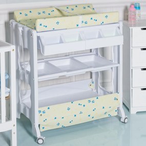 Banheira de Banho para Bebés Mesa de Mudança de Banho com Prateleira de Arrumação de Rodas com Bandeja 85 x 70 x 92 cm Bege