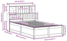 Cama sem colchão 135x190 cm madeira pinho maciça castanho-mel