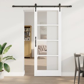 Porta Deslizante vidaXL com Conjunto de Hardware Branca 83 x 211 cm Madeira Sólida de Pinheiro