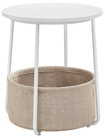 Mesa lateral VASAGLE, mesa lateral redonda com cesto de tecido, espaçosa, para sala de estar, quarto, mesa de cabeceira, estilo moderno, branco e bege LET223W10