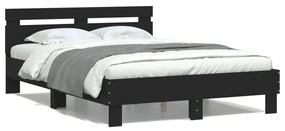 Estrutura de cama com cabeceira e luzes LED 135x190 cm preto