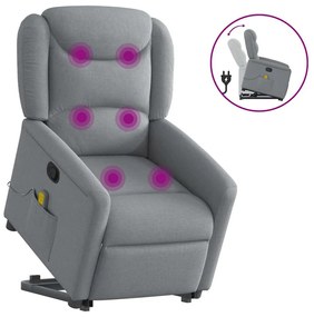 Poltrona reclinável massagens tecido cinzento-claro