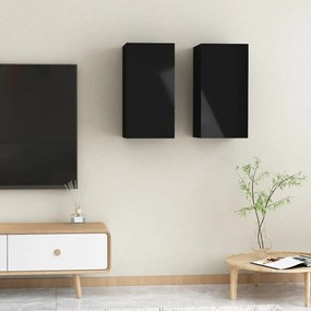 Móveis de TV 2 pcs 30,5x30x60 cm contraplacado preto brilhante