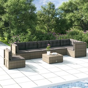 vidaXL 7 pcs conjunto lounge de jardim c/ almofadões vime PE cinzento
