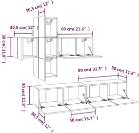 7 pcs conjunto móveis TV derivados de madeira cinzento cimento
