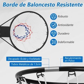 Cesto de basquetebol de 45 cm para montagem na parede com rede Preto