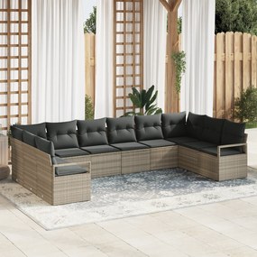 Conjunto de Sofá vidaXL com 10 Peças e Almofadas Cinza Claro Rattan de