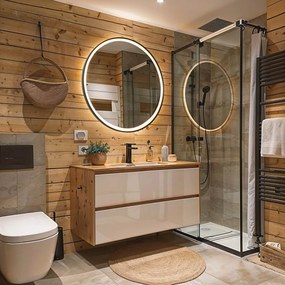 Espelho de casa de banho preto 70 cm incl. LED regulável em 3 níveis com toque redondo - Miral