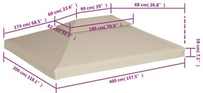 Cobertura de substituição p/ gazebo 310 g/m² bege 3x4 m