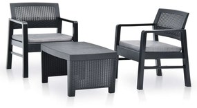 vidaXL Conjunto lounge para jardim 3 pcs plástico antracite