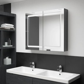 Armário espelhado casa de banho LED 80x12x68 cm cinza brilhante