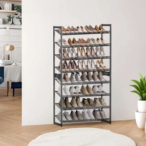 Sapateira com 8 níveis 92,5 x 30,7 x 163,5 cm, organizador de sapatos, 2 estantes empilháveis com 4 níveis cinzento