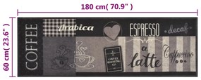 Tapete de cozinha lavável 60x180 cm veludo padrão café preto