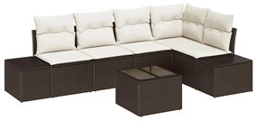 Conjunto de Sofá de Jardim de 6 Peças com Almofadas em Rattan Castanho