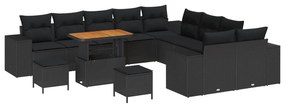 vidaXL Conjunto de Sofá de Jardim com almofada 13 pcs Preto vime PE