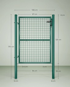Portão de jardim em aço galvanizado 106 x 6 x 170 cm verde