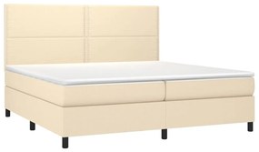 Cama box spring c/ colchão e LED 200x200 cm tecido cor creme