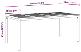 Mesa de Jardim vidaXL 180x90x75 cm em Madeira de Acácia Sólida e Metal