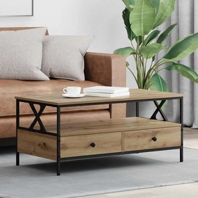 vidaXL Mesa de centro com gaveta carvalho artisiano 100 x 51 x 45 cm