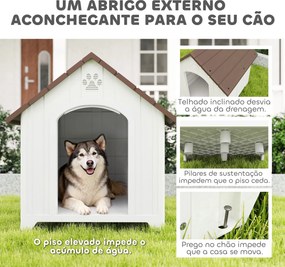 Casota para Cães de Exterior em Plástico com 2 Janelas, Base Elevada, Estacas Castanho Escuro