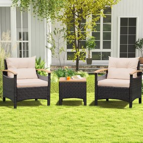 Conjunto de jardim de 3 peças com mesa de café Almofada amovível Apoio de braços em madeira de acácia para jardim Piscina Castanho