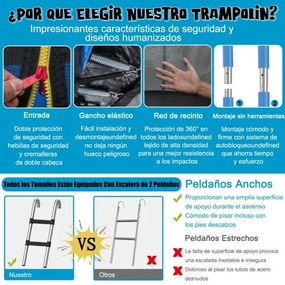 Trampolim para exterior com cesto Basquetebol 366 cm, carga máxima 180 kg, 72 molas, rede de segurança Azul