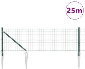 Cerca Euro com 13 Postes de Pico 0.4x25 m Aço Galvanizado Verde