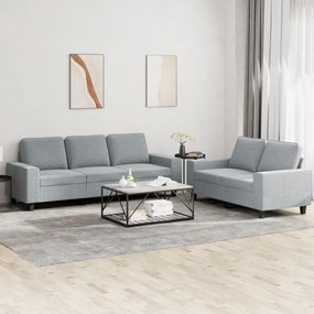 2 pcs conjunto de sofás tecido cinzento-claro