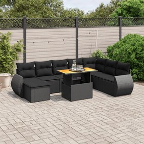 vidaXL 9 pcs conjunto de sofás p/ jardim c/ almofadões vime PE preto