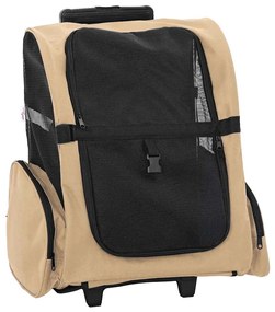 vidaXL Carrinho para animais de estimação 3 em 1 Design Areia 48x32x57 cm Tecido Oxford