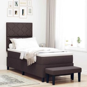 vidaXL Cama Box com Colchão e Banco Castanho Escuro 80x200 cm Tecido
