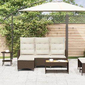 Sofá de jardim reclinável em forma de L com almofadões vime PE
