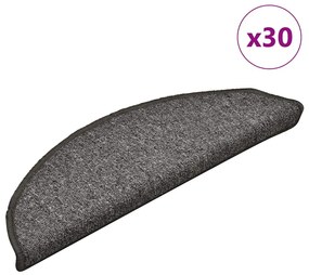 vidaXL Tapetes de escada 30 peças 56x17x3 cm cinza escuro semicircular