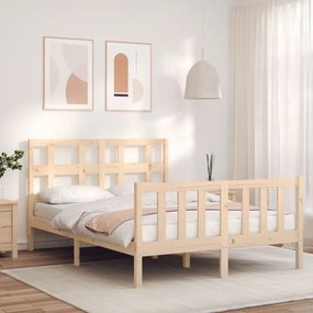 vidaXL Estrutura de cama de casal com cabeceira madeira maciça