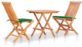 Conjunto bistrô c/ almofadões verdes 3 pcs teca maciça