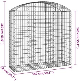 Cesto gabião arqueado 150x50x140/160 cm ferro galvanizado
