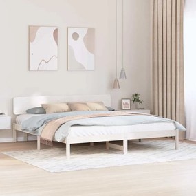vidaXL Estrado de Cama com Cabeceira Branca 180x200 cm em Madeira de Pinho