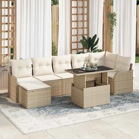 vidaXL Conjunto de Sofá de Jardim em 8 Peças com Almofadas Beiges em Rattan Sintético