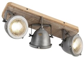 Spot industrial em aço com madeira basculante 3-light - Emado Industrial