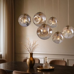 Candeeiro suspenso Art Deco latão com placa de teto oval e vidro âmbar 6 luzes - Douglass