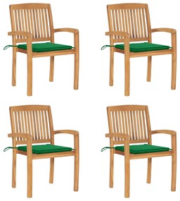 vidaXL Cadeiras de jardim empiháveis c/ almofadões 4 pcs teca maciça