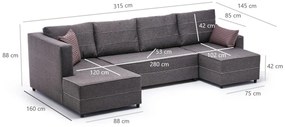 Sofá-cama de canto Ece – Castanho – 315x88x160 cm