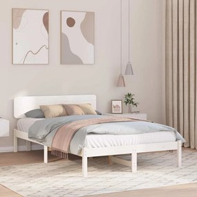 vidaXL Cama com Cabeceira Branca 140 x 190 cm em Madeira de Pinho Sólido
