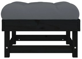 Apoio de pés p/ jardim c/ almofadão pinho maciço preto