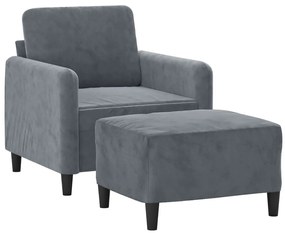 Poltrona com apoio de pés 60 cm veludo cinzento-escuro