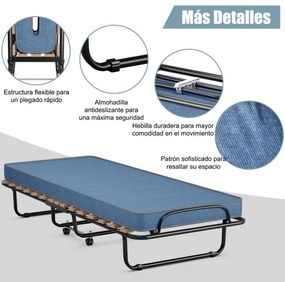 Cama dobrável com colchão Cama de hóspedes portátil com rodas em espuma de memória Estrutura de aço 190 x 80 x 33 cm Azul